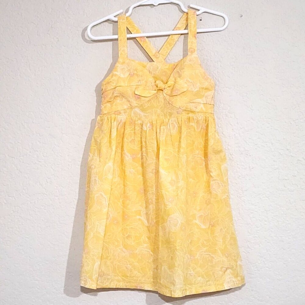 Tommy Bahama Girl's Cotton Sundress Yellow Pink Floral Bow CrissCross Back